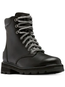 SOREL Womens Black 1" Platform Lennox Block Heel Leather Boots Shoes 5.5 - Picture 1 of 11