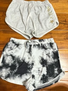 2 Pair Girls Shorts Lot Active Black White Gray Lounge Size 6 Pull On Elastic - Picture 1 of 3