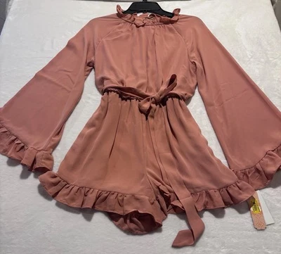 NWT Gianni Bini Womens Sz S Long Sleeve Romper/Jumpsuit Pockets Ruffle Hem Fall - Image 1 of 4