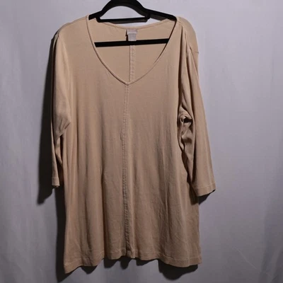 Camisa túnica Chicos Pima algodón cuello en V beige tostado talla 2 (grande) manga larga 3/4 Foto 1 de 4