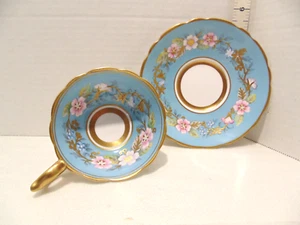 Royal Stafford Garland Blue Tea Cup + Saucer Gold Trim Scalloped, England, VTG - Picture 1 of 18