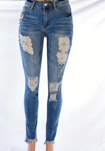 DAMEN BLAUES THEMA DEKORATIVE ROSE PERLE BLING DESIGN - Bild 1 von 3