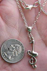 Musiknoten Halskette Songwriter Silber 2 Charms G Violinschlüssel 21" Kette NEU! - Bild 1 von 7