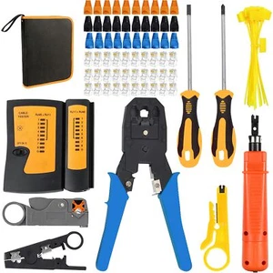 Netzwerk Reparatur Werkzeug Set Crimpzange RJ45 RJ11 RJ12 Telefonestecker - Afbeelding 1 van 6