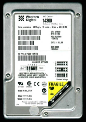 WD AC14300R, 3.5"/4,3GB/5400rpm/512KB, FW: 17.01J17, Malaysia, date 1999/07 - Image 1 of 4