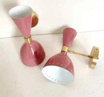 1950-х годов середины века латуни итальянский розовый Diabolo стены бра свет - крепление 2 лампы - Изображение 1 из 4
