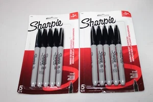 Sharpie Permanent Markers, Fine Point, Black, 5 Count Twin Pack 10 Total NEW - Picture 1 of 1