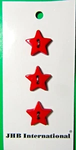 (3) VINTAGE JHB 5/8" 5-POINT STAR SHAPE RED PLASTIC 2-HOLE BUTTONS NOS CARD-W205 - Picture 1 of 3