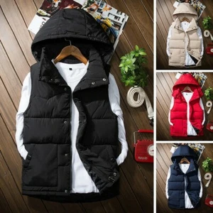 Mens Quilted Padded Hooded Vest Jacket Puffer Bubble Waistcoat Gilet Winter - Picture 1 of 16