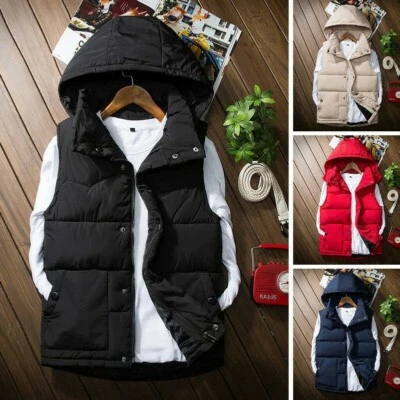 Mens Quilted Padded Hooded Vest Jacket Puffer Bubble Waistcoat Gilet Winter - Image 1 of 4