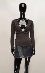 Hugo Boss 90's Gray Deep V-Neck Coquette Long Sleeve Top Size XS - Picture 1 of 8