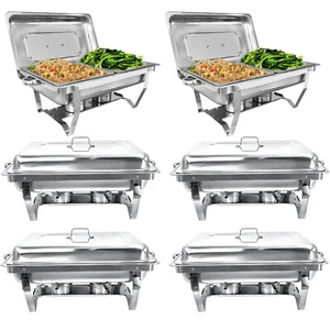 2 Pfannen 8QT Chafing Dish Edelstahl Chafer Komplettsets für Party 9L - Bild 1 von 18