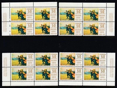Canada: #492 492i 50c SUZOR COTE, Line from Knee Variety LL M/S Plate Blocks MNH - Image 1 of 2