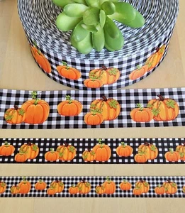 5/8, 7/8 & 1.5" (1 YD) Pumkin Ribbon Jack-O-Lantern Buffalo Plaid *See Comments* - Picture 1 of 1