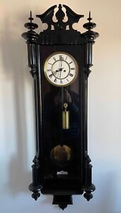 Antique Victorian Vienna Ebony Wall Clock Weight Driven Gebruder Resch Remember