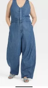 NWT Universal Thread Women's Curved Leg Jeans Denim Jumpsuit Overalls Sz 12 - Picture 1 of 8