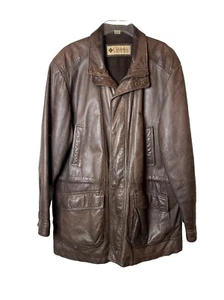 Columbia Sportswear Company Men’s Size XL Brown Leather Trench Coat Vintage See - Picture 1 of 18