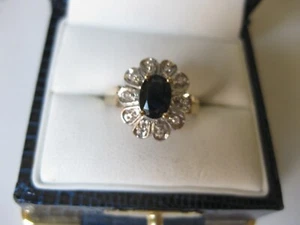 VINTAGE 10K YELLOW GOLD RING: BLUE SAPPHIRE & DIAMONDS - Picture 1 of 5