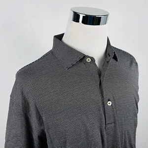 Peter Millar Large Luxury Cotton Golf Polo Shirt Black White Striped Athletic - Picture 1 of 4