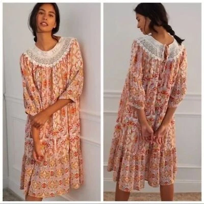 (R3) Anthropologie Florence Floral midi dress Lace collar and embroidered lace - Image 1 of 4