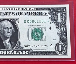 1963 STAR NOTE $1 DOLLAR BILL ( CLEVELAND D ) UNCIRCULATED - Picture 1 of 3