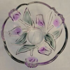 Mikasa Crystal Glass Bowl Spring Debut Purple Tulips Made in Germany