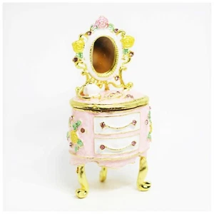 Caja de baratijas esmaltada con joyas/estatuilla con diamantes de imitación - tocador rosa vintage - Imagen 1 de 5