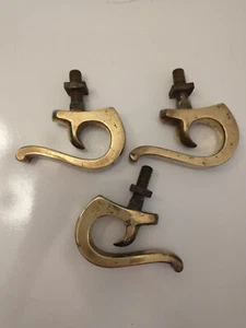 Antique 3 Brass Heavy Solid Unique Hooks, from Carriage (?) for Horse Bridle (?) - Picture 1 of 2