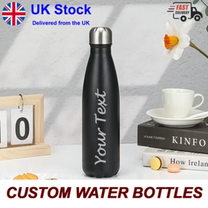 Personalised Custom Engraved Water Bottle Vacuum Insulated Steel Custom Gift UK - Picture 1 of 15