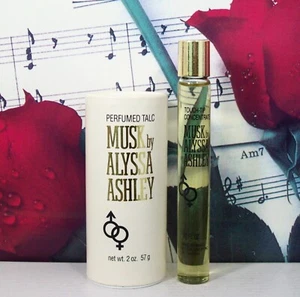 Musk By Alyssa Ashley Perfumed Talc 2.0 OZ. + Touch Tip Concentrate 0.47 OZ. Lot - Picture 1 of 1