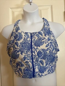 Coolibar Bade-BH mit Reißverschluss UPF 50+ blau weiß Blumen Racerback Größe XXL - Bild 1 von 4