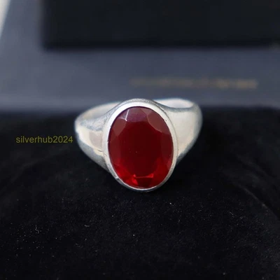 Anillo para hombre de piedras preciosas granate 925 de plata maciza hecho a mano anillo todas las tallas SH77 Foto 1 de 4