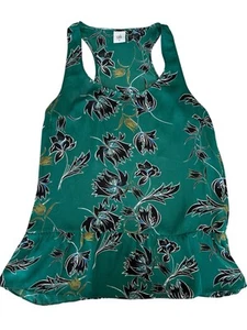 Top CAbi donna M verde floreale canotta scollo a scoop tunica orlo increspato tessuto senza maniche - Foto 1 di 8