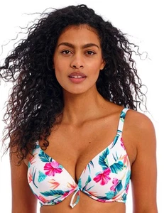 Freya Palm Paradise Plunge Bikini Top Underwired Womens Swimwear 205027 White - Picture 1 of 6