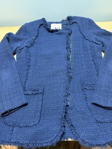 Rebecca Taylor Jacket Women’s Size 6 Blue Wool Wrap Blazer Boucle Knit - Picture 1 of 6