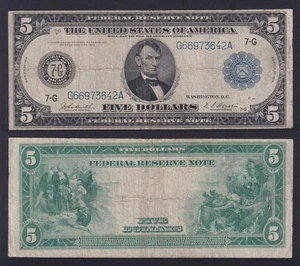 Banconota United States 5 dollars 1914 P.-359b BB/VF - Imagen 1 de 1