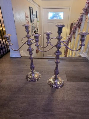 1847 Rogers Bros. HERITAGE Silverplate 3 Light Candelabra 18" Tall  - Image 1 of 4