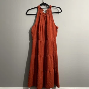 Kirundo Rust Halter Dress Women’s M – Neck Tie, Sleeveless, Boho Flowy Casual - Picture 1 of 12