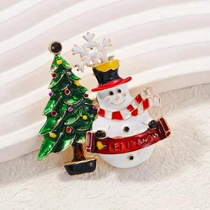 Encantador Broche de Navidad con Estrás - Lindo Diseño de Muñeco de Nieve y Árbol, - Imagen 1 de 2