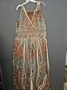 Fresh of LA Maxikleid 2X Boho Erdton Abstrakter Druck Made in USA Vintage Etikett - Bild 1 von 9