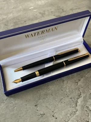 Waterman Hemisphere Matt Black GP Trim Fountain Pen&Ball Point Pen Box- Vintage - Image 1 of 4