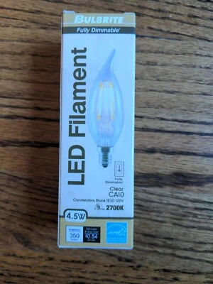 Bulbrite 776659 LED Filament Bulb 2700K 4.5W CA10 Clear 120V Candelabra Base E12 - Image 1 of 4