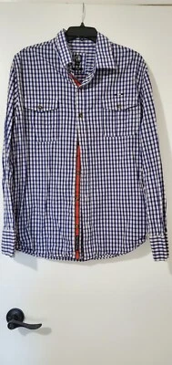 Cavi Unisex dress shirt with two front pockets, blue and white stripe,good cond. - Image 1 of 3