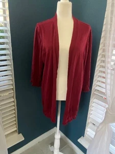 Linda Matthews Women's Open Front Red Cardigan 3/4 Sleeves Crochet Sz 1X - Picture 1 of 8