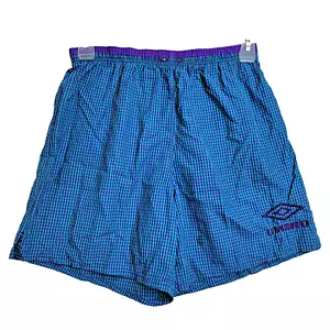 90's Teal / Blue & Purple Plaid Umbro SZ Large Soccer Shorts - Picture 1 of 11