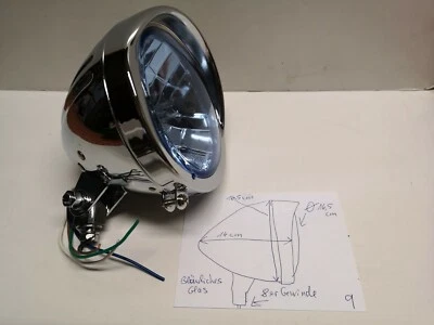 Scheinwerfer H4 mit Schirm bläuliches Glas Chrom ø 16,5 cm Harley Custom (9) - Bild 1 von 4