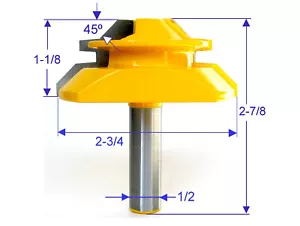 1 Stück 1/2 Zoll Schaft 2-3/4 Zoll Durchmesser 45° Lock Gehrung 3/4 Zoll Lager Router Bit - Bild 1 von 12
