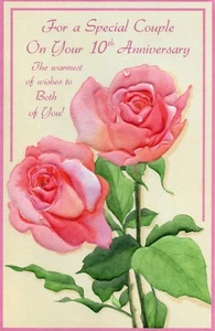 Schöne 10. Jahrestag Karte FÜR PAAR, geprägte Rosen von beliebten Grüßen +✉ - Bild 1 von 5