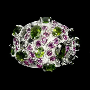 SHOLA Echt Natürlicher Chrom Diopsid & Umbalith Ring Gr.17,3 Sterlingsilber R703 - Bild 1 von 3