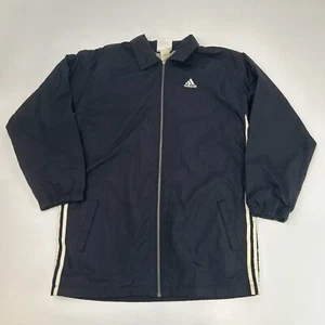 Adidas Jacket Men Medium Spell Out Stripe Logo Zip Pocket Party Run Gym Core Go - Picture 1 of 17